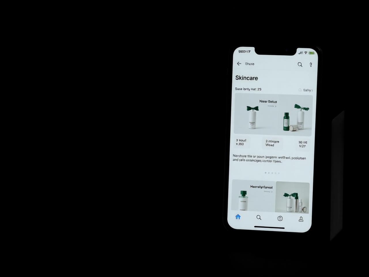 Smartphone displaying the Verdant Skincare mobile shop interface against a dark background